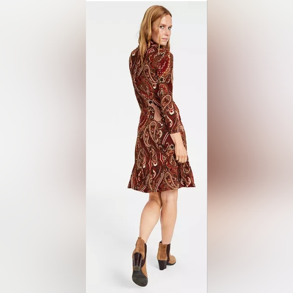 Tommy Hilfiger Petite Paisley-Print Jersey Long sleeve Shirtdress Size 6 - Picture 4 of 12